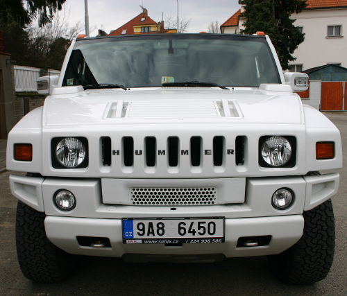 White Stretch Hummer in Prague - front picture