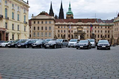Prague airport cars at Hradcany Prague Castle Square